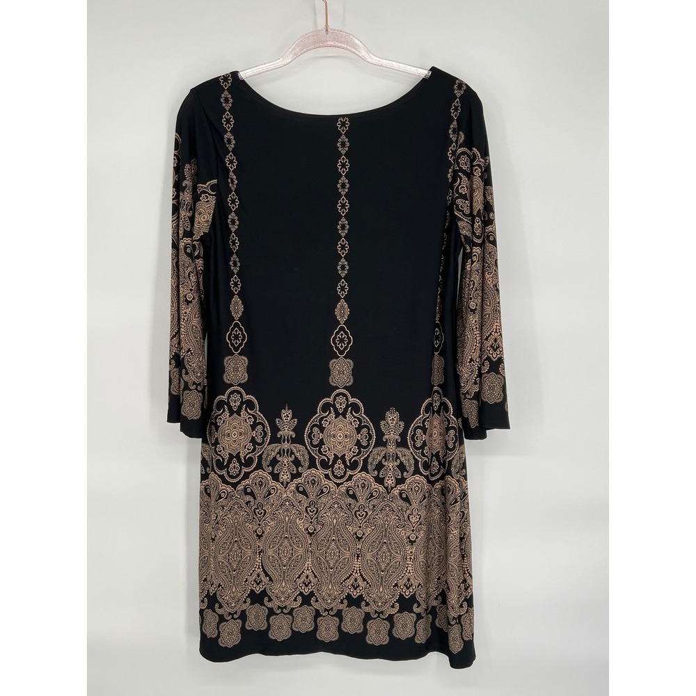 Enfocus Petite Dress‎ Paisley Print 3/4 Sleeve Career Casual Black Gold 12P